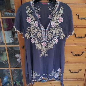 Johnny Was Navy Floral Embroidered Tunic